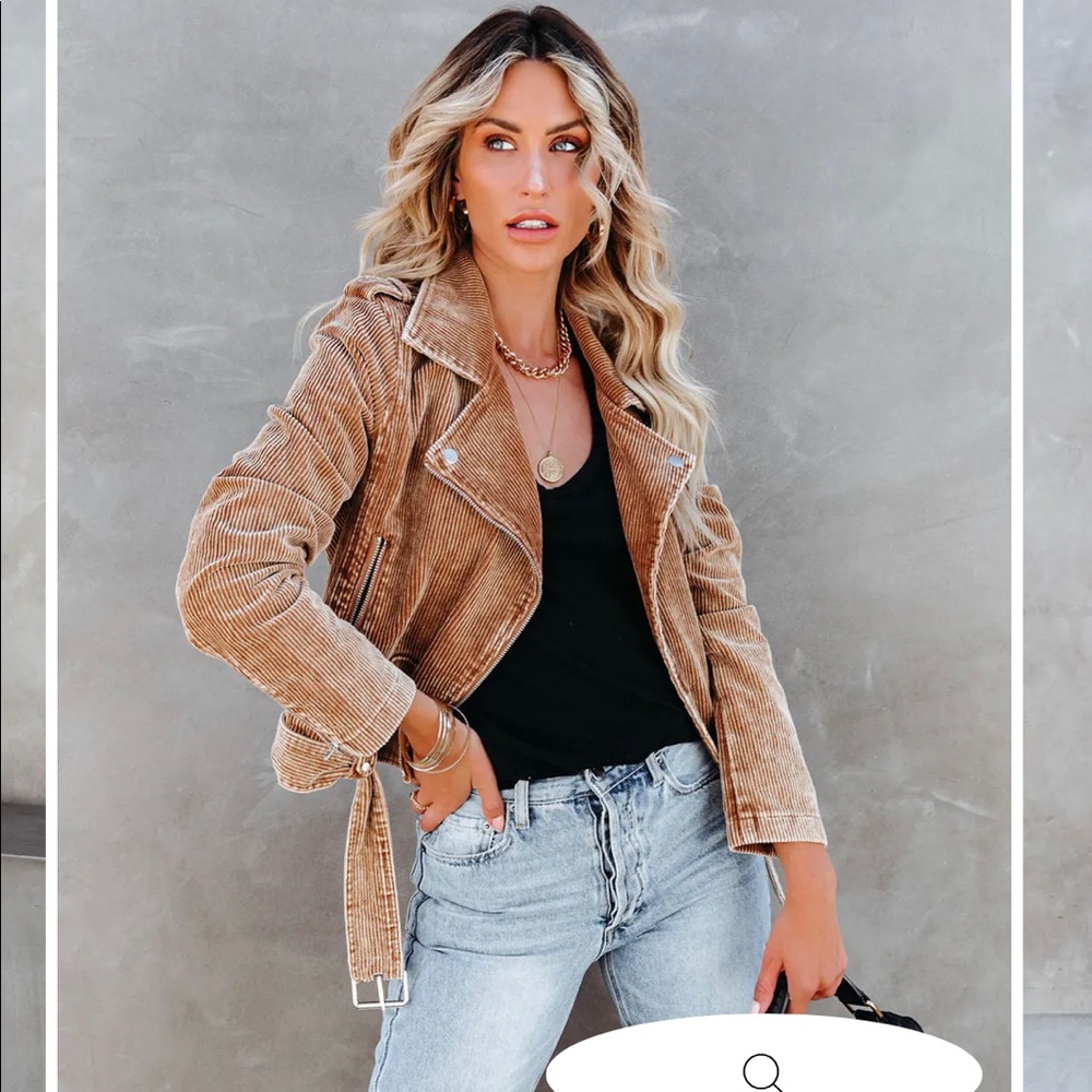 VICI - Amaya Pocketed Corduroy Moto Jacket - Camel